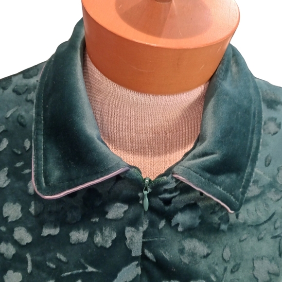 Vintage Women Velour Nightgown Robe Studio 36 Green Floral - Picture 2 of 6
